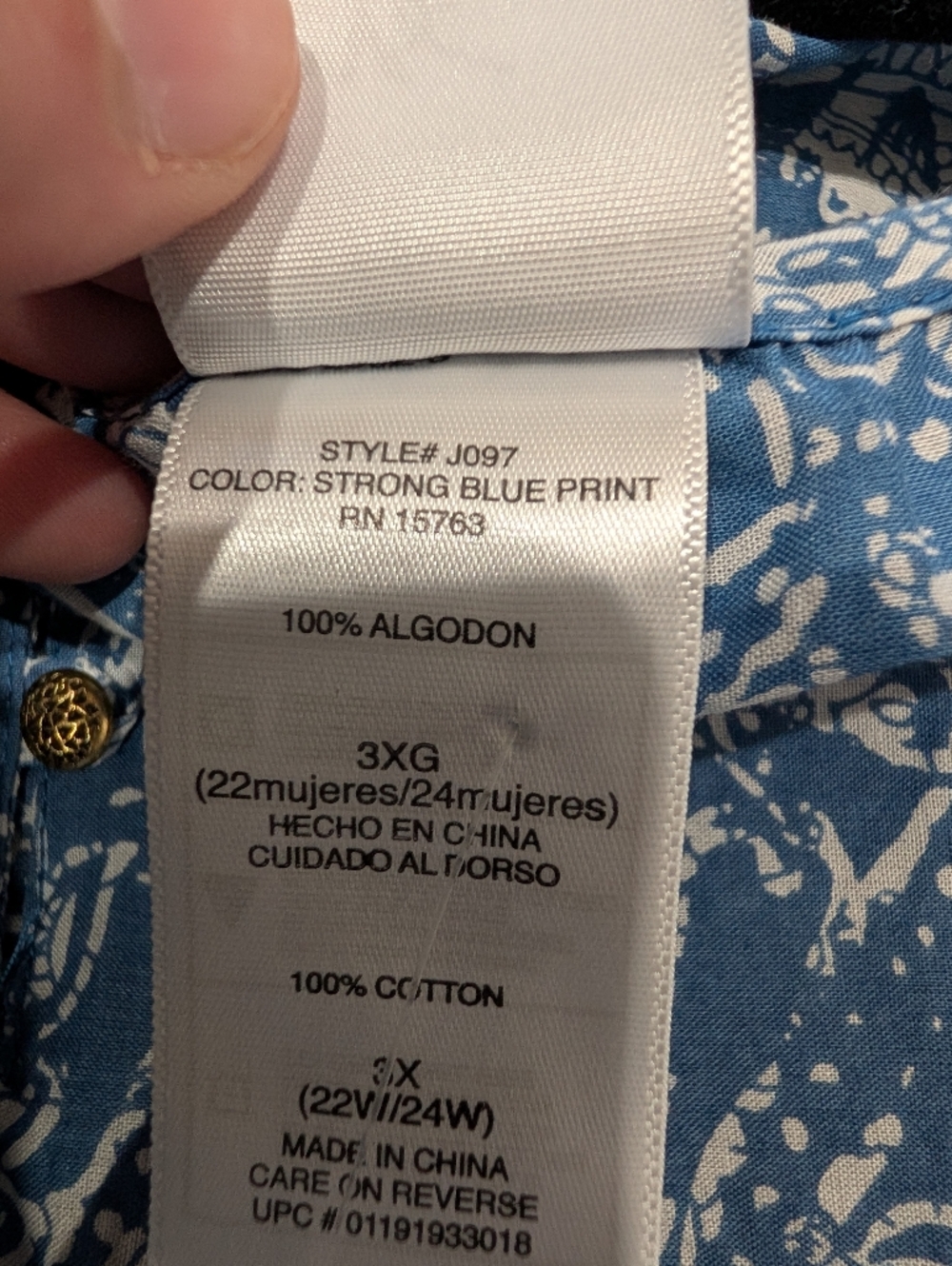 Just My Size Blue and White Printed Peasant Tunic Size 3X NWT - Picture 8 of 10